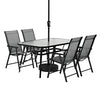 150cm Rectangle Metal Garden Dining Table Glass Top w/Parasol Hole Outdoor Patio