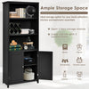 Modern Freestanding Bookcase Wooden Storage Cabinet w/ Open Shelves and 2 Doors