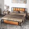 Farmhouse Style King Size Bed Frame with Steel Slat Support and Rustic Wood Pane