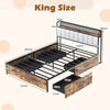 Chic King Bed Platform Bed with LED Lights & USB Power Outlets
