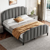 4ft6 Double Bed Upholstered Bed Frame with Headboard and Solid Wooden Slats Grey