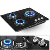 OYAJIA 58cm Black 3 Burner Gas On Glass Hob With Cast Iron Pan Stands UK