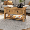 Corona Coffee Table with 2 Drawers & Shelf Solid Mexican Pine Wood Living Room