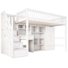 3FT KIDS BED HIGH SLEEPER CABIN LOFT BED WITH DESK, WARDROBE AND STORAGE STAIRS