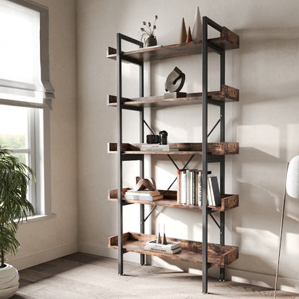 5 Tiers Industrial Bookshelf Rustic Retro Storage Display Rack Shelving Unit