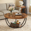 Round Coffee Table, 2-Tier Industrial Wooden Center Table with Storage Shelves