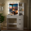 4 Drawers Vanity Table Set White Dressing Table with Mirror and 10 LED Bulbs NEW