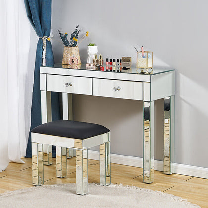Mirrored Dressing Table Vanity Console Table 2 Drawer Make up Desk Bedroom Table