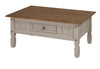 Corona Coffee Table Grey Wax 1 Drawer Solid Pine Living Room