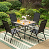 Patio Dining Set for 4 Chairs &Square Table with Umbrella Hole for Garden Black