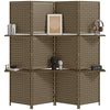 4-Panel Folding Wall Divider Room w/ Shelves, Privacy Screen Panels, Brown