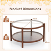 Round Coffee Table Glass Top Rattan Shelf Wooden Frame Living Room Centre Table