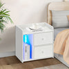 White Bedside Table 2 Drawers LED with Charging Station Nightstand Cabinet