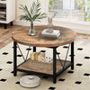 Round Coffee Table with Storage Shelf, Metal Legs, for Living Room & Office