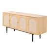 Rattan Woven 4 Doors TV Unit Stand Storage Shelves Wood Cabinet Media Unit Table