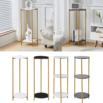 90cm Plant Stand 2/3-Tier Flower Holder Tall Side End Table with Golden Frame