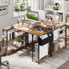 Corner Gaming Desk Home Office L-Shaped Desk with LED Lights-Brown