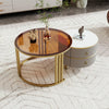 Round Glass Coffee Table For Living Room Nest of Tables Set of 2, Brown/Grey