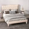 King Size Bed Frame Wooden Slat Bed Platform Upholstered Button Tufted Headboard