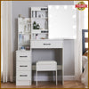 Dressing Table with Sliding LED Mirror 4 Drawers Stool Makeup Desk Vanity Set