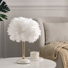 Elegant Fluffy White Feather Table Lamp Nightstand LED Lights Decor Night Light