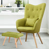 Upholstered Linen High Back Armchair Sofa Wing Chair with Footstool Lounge Seat