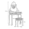 White Dressing Table with Mirror and Stool, 5 Drawers for Storage, 75x40x141.5cm