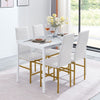 4pcs White Faux Leather Dining Chairs & White Marble MDF Top Dining Table Set