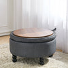 Linen Folding Ottoman Storage Box Wooden Legs Pouffe Footstool Coffee Tea Table