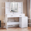 Dressing Table Vanity Table with LED Light 4 Drawers and Open Shelves