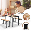 3 PCS Dining Table Set Dining Table & 2 Benches Kitchen Space-Saving Furniture