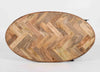 Oval Solid Mango Wood Dining Table, Herringbone Design, Black Iron Spider Base