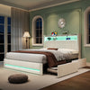 Upholstered Bed Frame 4ft6 Double Bed LED Lights with Storage Drawers, Headboard