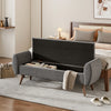 Grey Linen Fabric Ottoman Storage Bench Bed End Stool Pouffe Seat with Oak Legs