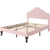 4ft6 Double Size Bed Frame Velvet Upholstered Platform Bed with Headboard Pink