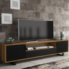 200cm Modern TV Unit | Oak Body | Black Matt Doors | Wave-Front Design