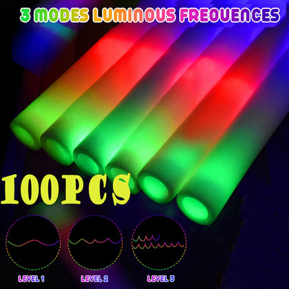 100PCS Premium Light Up LED Foam Glow Stick Flashing High Quality MultiColor UK