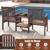 COSTWAY Outdoor Fir Wood Loveseat with 2-Tier Side Table and 5 cm Umbrella Hole