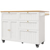 Kitchen Island on Wheels Rolling Kitchen Storage Trolley with Countertop, White