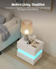 LED Bedside Table RGB High Gloss Nightstand 2 Drawers Side Table Storage Cabinet