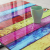 Rainbow Tempered Glass Rectangle Coffee Table Side End Table Metal Base Leg