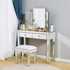 Glass Mirrored Dressing Table Makeup Vanity Desk Bedroom w/ Drawer&Mirror&Stool
