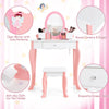 Kids Dressing Table Set Wooden Children Vanity Table W/ Stool Detachable Mirror