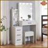 Dressing Table with Sliding LED Mirror 4 Drawers Stool Makeup Desk Vanity Set