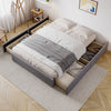 4FT6 DOUBLE BED LINEN FABRIC UPHOLSTERED BED FRAME WITH 4 STORAGE DRAWERS GREY