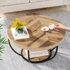 Wooden Round Coffee Table, Rustic 2-Tier Wooden Center Table w/ Storage Shelves