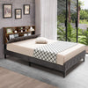 Double Size Bed Frame Upholstered Platform Bed Slat Support W/ Storage Headboard