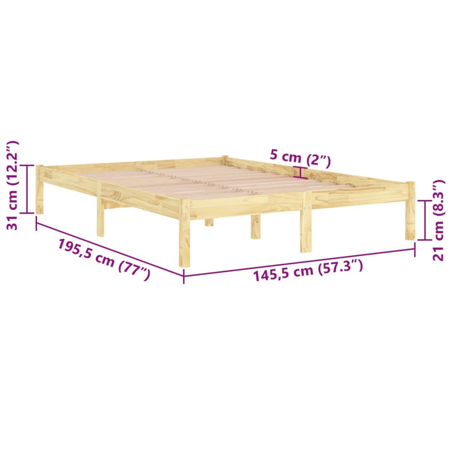 Lechnical Bed Frame Solid Wood Pine 140x190 ,Bed Frame,Bed Frame Modern C5V8