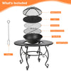 4 in 1 Outdoor Fire Pit Dining Table Round Wood Burning Fire Bowl W/ Mesh Cover