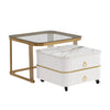 Coffee Table Square Nest of Tables Side Table with Drawers Storage & Glass Top